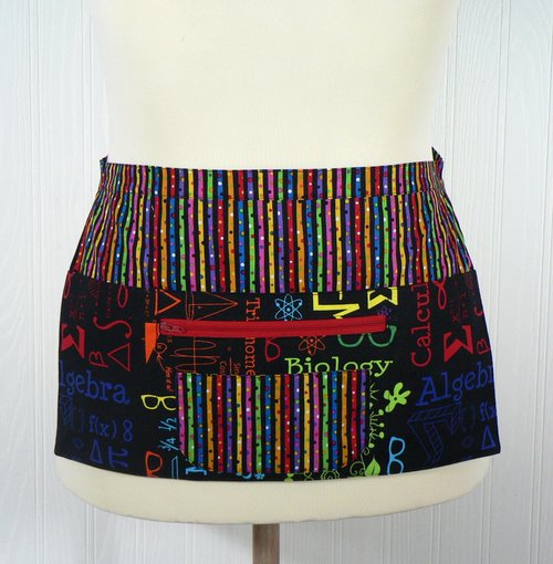 Science Geekery Teacher Half Apron, multi-pocket apron with zipper pocket, for vendors, crafters, standard size fits waists up to 40 inches