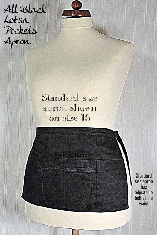 All Black Multi-Pocket Apron (Teacher + Vendor + Gardener + Photographer) Waitress Apron with zipper pocket, 2 sizes