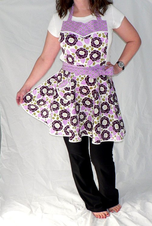 Lilac Bloom Twirly Skirt Apron, flirty kitchen apron; diner style; delightful party hostess accessory, Ready to Ship