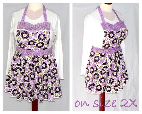 Lilac Bloom Twirly Skirt Apron, flirty kitchen apron; diner style; delightful party hostess accessory, Ready to Ship