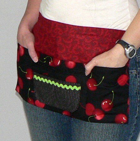 SHIPS FAST~ Sweet Cherry multi-pocket apron (with secure money pocket) great for teachers; waitress; ready to ship fits waist up to 40"