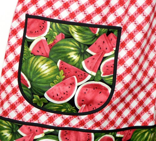 Watermelon Picnic Pinafore Apron with no ties, relaxed fit smock with pockets, retro farmhouse kitchen apron LAST ONE