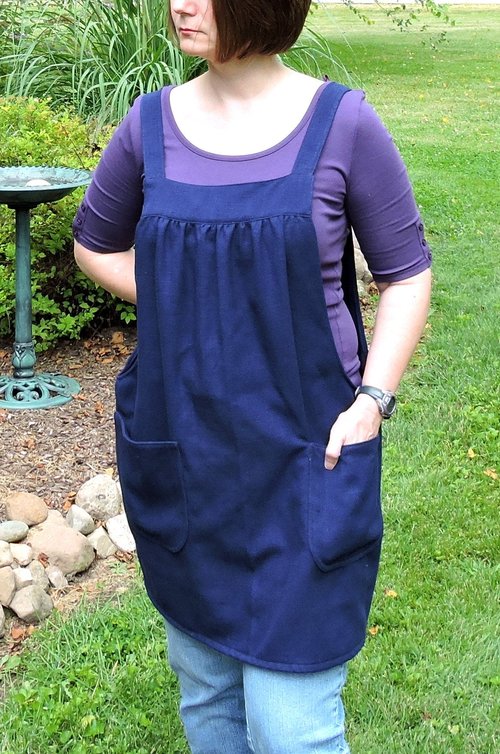 XS -5X Navy Blue Linen Pinafore Apron with no ties, prewashed linen, Relaxed Fit Smock with pockets, handmade after order by Laurie