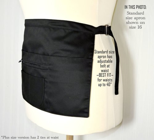 All Black Multi-Pocket Apron (Teacher + Vendor + Gardener + Photographer) Waitress Apron with zipper pocket, 2 sizes