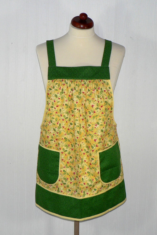 XS- 5X Christmas HOLLY Pinafore Apron with no ties, relaxed fit smock with pockets, holiday entertaining Xmas hostess