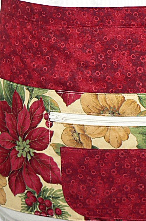 Christmas Floral Multi-Pocket Teacher Apron, Xmas Vendor Apron with money pocket, MADE to ORDER fits waists up to 40"