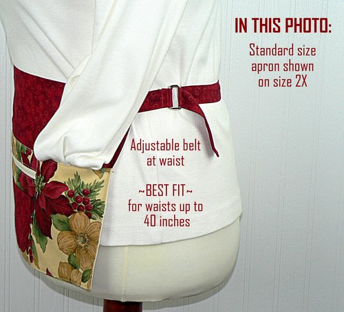 Christmas Floral Multi-Pocket Teacher Apron, Xmas Vendor Apron with money pocket, MADE to ORDER fits waists up to 40"