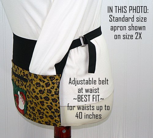 Leopard Print Santa Multi-Pocket Teacher Apron, Christmas Vendor Apron with money pocket, ready to ship fits waists up to 40"