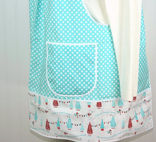 Tweet a Happy Tune Holiday Pinafore with no ties, relaxed fit smock with pockets, Christmas apron fits L-XL-2X ready to ship