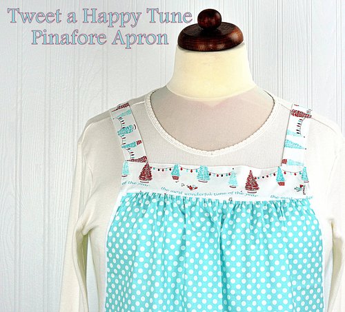 Tweet a Happy Tune Holiday Pinafore with no ties, relaxed fit smock with pockets, Christmas apron fits L-XL-2X ready to ship