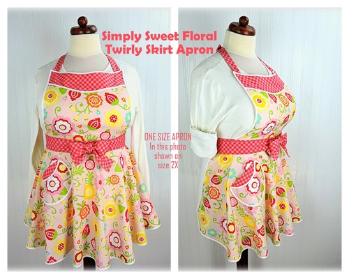 Simply Sweet Twirly Skirt Apron (pink floral apron) party hostess apron not available anywhere else, *one size* ready to ship