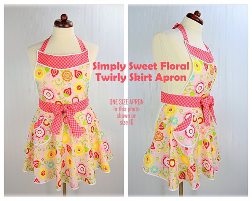 Simply Sweet Twirly Skirt Apron (pink floral apron) party hostess apron not available anywhere else, *one size* ready to ship