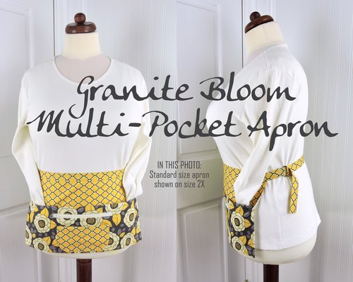 SHIPS FAST~ Granite Bloom Multi-Pocket Apron with zipper pocket fits waists up to 40 inches, delightful ready to ship gift for her