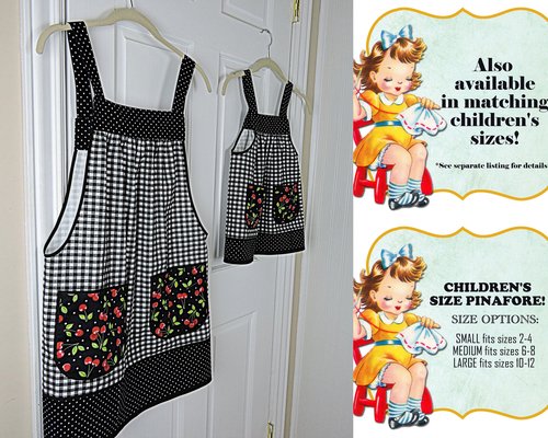 Customized XS-5X Pinafore Apron with no ties in solid colored KONA cotton, relaxed fit smock with pockets, choose your color
