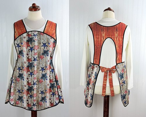 Patriotic Barn Wood and Stars Retro 50s Smock Apron, relaxed fit H-back style doesn't touch neck, LAST ONE made to order