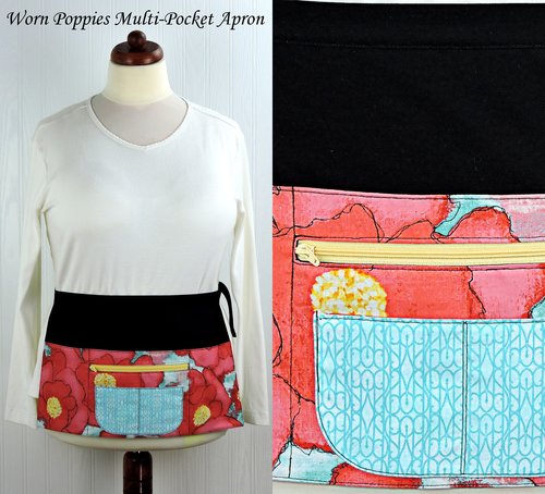 Worn Poppies Multi-Pocket Apron with money pocket for vendors; teachers; servers; delightful ready to ship teacher gift