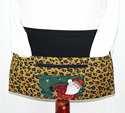 Leopard Print Santa Multi-Pocket Teacher Apron, Christmas Vendor Apron with money pocket, ready to ship fits waists up to 40"