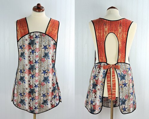 Patriotic Barn Wood and Stars Retro 50s Smock Apron, relaxed fit H-back style doesn't touch neck, LAST ONE made to order