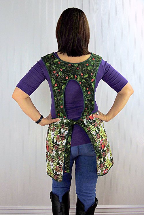 Retro 50s Christmas Smock, Pine Trees and Fences with old Red Trucks relaxed fit H-back apron, fits L/XL ready to ship