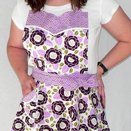 SHIPS FAST~ Lilac Bloom Twirly Skirt Apron, flirty kitchen apron; diner style; delightful party hostess accessory, Ready to Ship