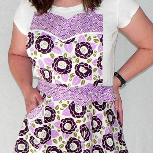 Lilac Bloom Twirly Skirt Apron, flirty kitchen apron; diner style; delightful party hostess accessory, Ready to Ship
