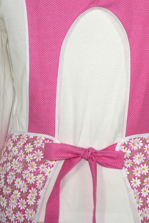 Retro 50s Smock (Daisies and Pin-dots in Pink) hostess apron, H-back style doesn't touch neck, XS - 5X