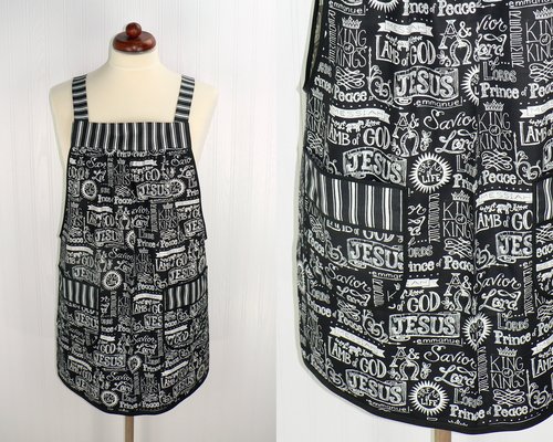 King of Kings Pinafore with no ties, relaxed fit smock with pockets, church potluck apron, LAST ONE made to order XS to Plus Size