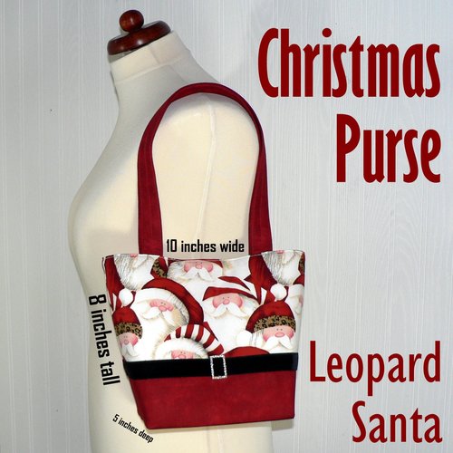 Leopard Santa Christmas Purse with velvet belt and rhinestone buckle, Cute Santa Bag, handmade after order