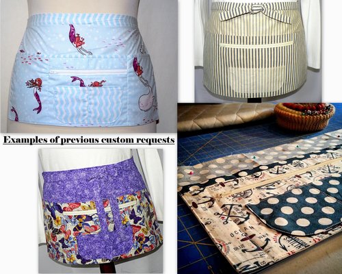 Customized Multiple Pocket Apron for Teachers, Vendors, Event Planners, Servers with secure zipper pocket, choose your own fabrics
