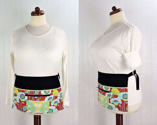 Pristine Poppy Multi-Pocket Apron for teachers, vendors, photographers, servers includes zipper money pocket 2 sizes