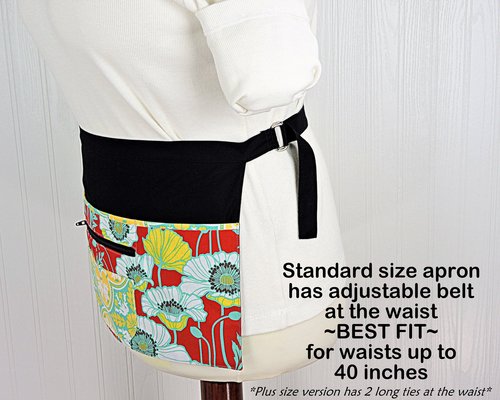 Pristine Poppy Multi-Pocket Apron for teachers, vendors, photographers, servers includes zipper money pocket 2 sizes
