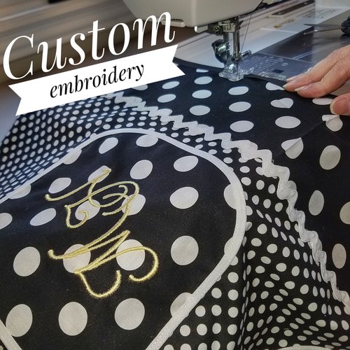 EMBROIDERY added to an apron purchased from my shop (name, short phrase, or monogram)