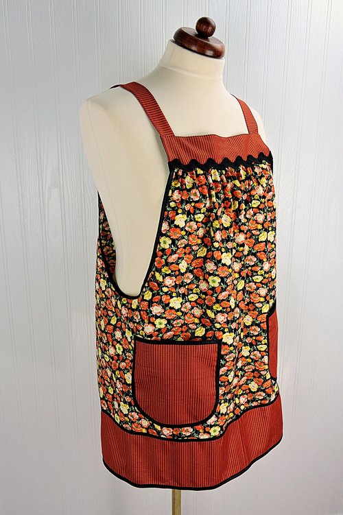 Mariposa Poppies Pinafore Apron with no ties, relaxed fit smock with pockets, fall colored apron