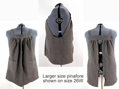 XS - 5X Natural LINEN Pinafore Apron with no ties (22 color options) Washed Linen Relaxed Fit Smock with pockets, handmade by Laurie