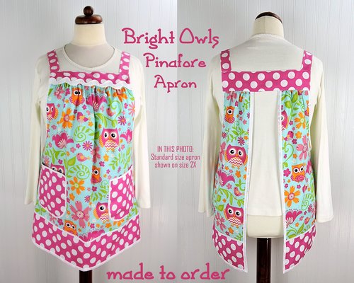 Bright Owls Pinafore Apron with no ties, Relaxed Fit Smock with pockets, made-to-order XS- Plus Size