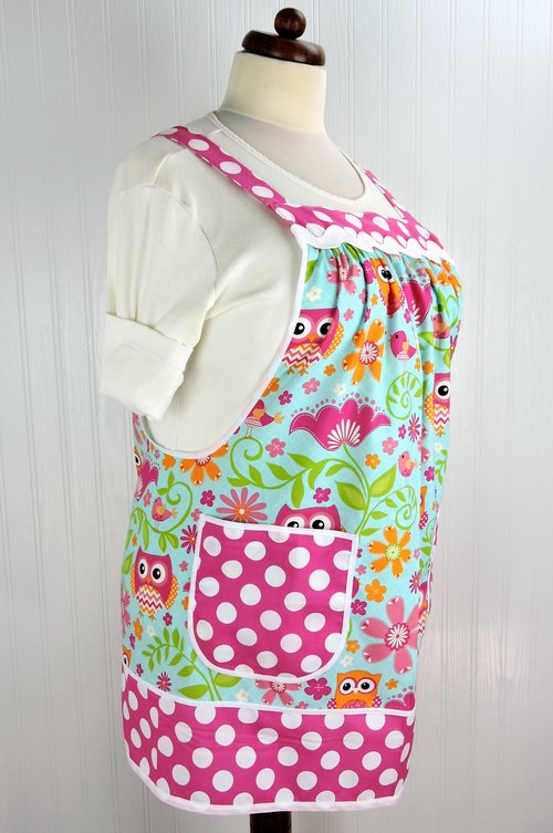 Bright Owls Pinafore Apron with no ties, Relaxed Fit Smock with pockets, made-to-order XS- Plus Size