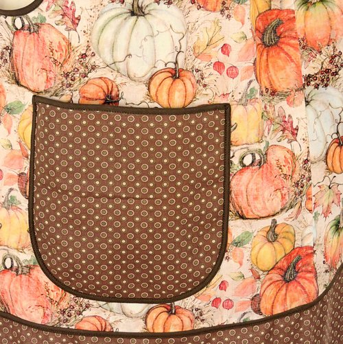 XS - 5X Harvest Pumpkins Pinafore with no ties, relaxed fit smock with pockets, fall apron, Susan Winget Harvest