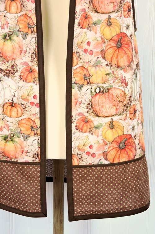 XS - 5X Harvest Pumpkins Pinafore with no ties, relaxed fit smock with pockets, fall apron, Susan Winget Harvest