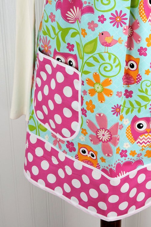 Bright Owls Pinafore Apron with no ties, Relaxed Fit Smock with pockets, made-to-order XS- Plus Size