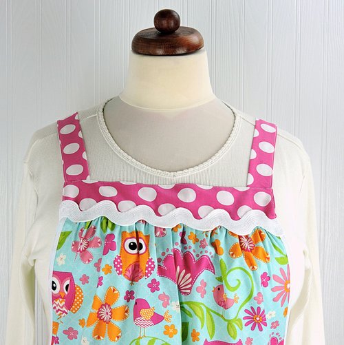 Bright Owls Pinafore Apron with no ties, Relaxed Fit Smock with pockets, made-to-order XS- Plus Size
