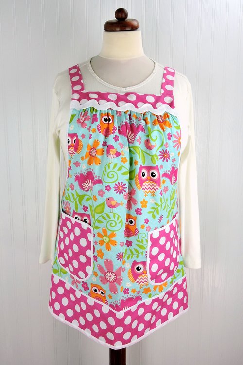 Bright Owls Pinafore Apron with no ties, Relaxed Fit Smock with pockets, made-to-order XS- Plus Size