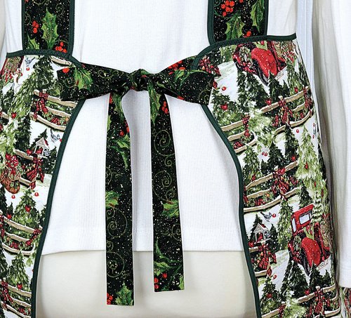 Retro 50s Christmas Smock, Pine Trees and Fences with old Red Trucks relaxed fit H-back apron, fits L/XL ready to ship