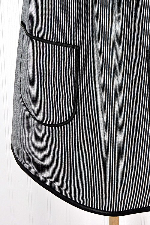 SHIPS FAST~ Black Railroad Stripe Denim Pinafore with no ties, relaxed fit apron, artist smock with pockets, last one L/XL/2X ready to ship