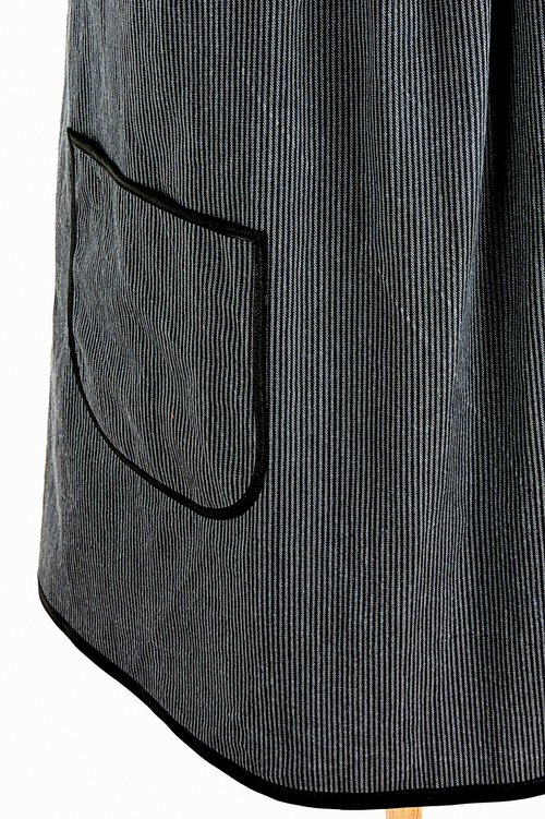 Black & Charcoal Stripe Denim Pinafore with no ties, relaxed fit distressed denim apron, very sturdy artist smock with pockets, LAST ONE