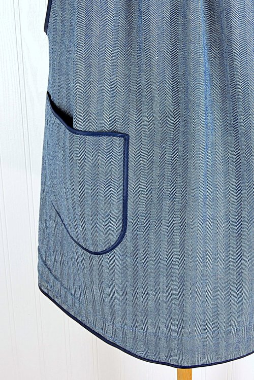Herringbone Stripe Denim Pinafore with no ties, relaxed fit denim apron, very sturdy artist smock w/ pockets XS to 5X