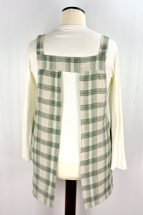 Neutral Plaid Washed Linen Pinafore Apron with no ties, 100% linen smock with pockets, made to order XS - Plus sizes