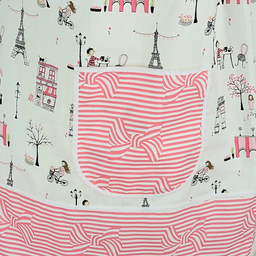 Romantic Paris Valentine Pinafore Apron with no ties, relaxed fit smock apron with pockets, LAST ONE made to order