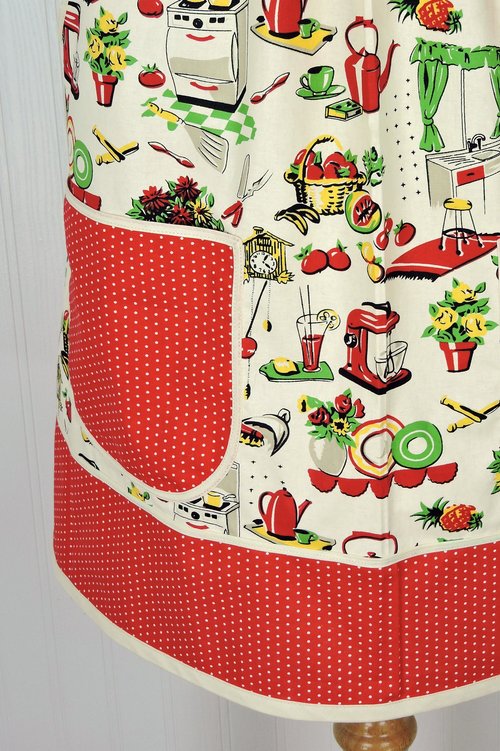 50s Kitchen Pinafore Apron with no ties, smock apron with pockets made-to-order XS to 5X, select fabric arrangement options