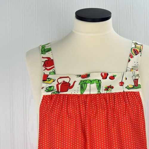 50s Kitchen Pinafore Apron with no ties, smock apron with pockets made-to-order XS to 5X, select fabric arrangement options