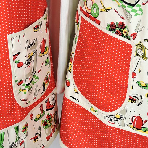 50s Kitchen Pinafore Apron with no ties, smock apron with pockets made-to-order XS to 5X, select fabric arrangement options